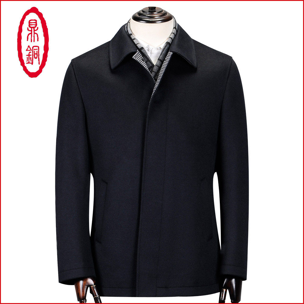 Cashmere jacket mens short high end business leisure Lapel middle aged father father slim fit wool jacket winter wear