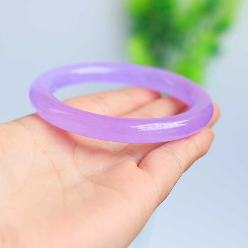 玉手镯 翡翠色紫罗兰圆条手镯 天然玉石紫罗兰满色手镯女款玉镯子