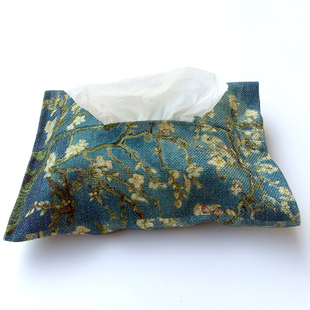 梵高盛开的杏树油画艺术文艺手工布艺棉麻纸巾盒纸巾包 车上用品