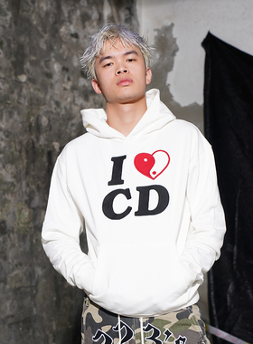 TGFCLUB 美式街头嘻哈印花I LOVE CD刺绣文化套头宽松连帽卫衣