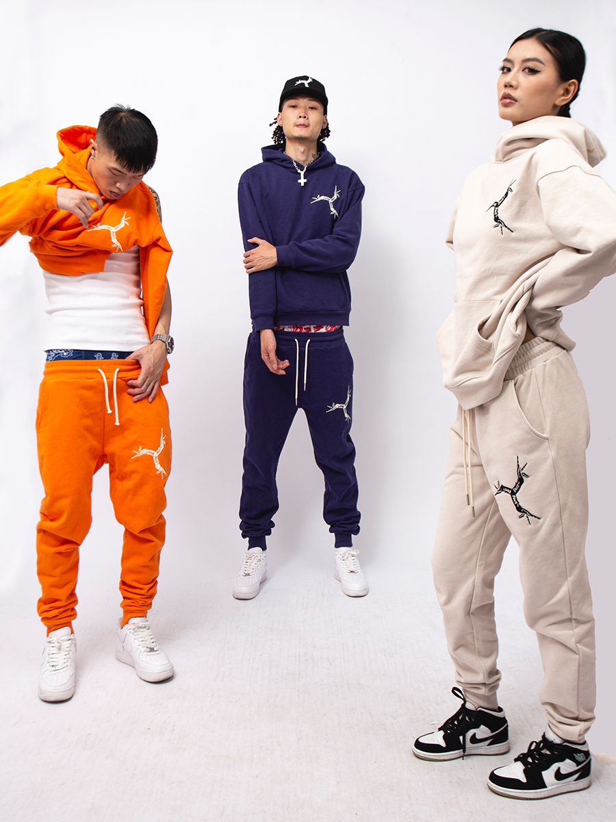 tgfclub美式街头嘻哈刺绣killer手势重磅基础连帽drill卫衣套装