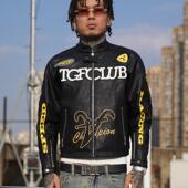 街头重工刺绣街头立领修身 TGFCLUB 美式 机车服赛车服皮衣夹克外套