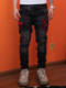 TGFCLUB 小脚牛仔裤 美式 街头潮牌血迹立体刺绣弹力水洗破洞修身