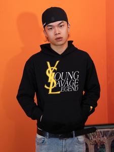 TGFCLUB 美式街头嘻哈印花YOUNG SAVAGE LEGEND恶搞套头连帽卫衣