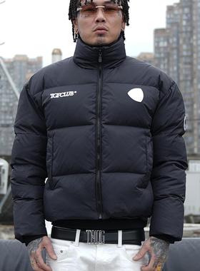 TGFCLUB 美式街头纯色刺绣美式街头宽松短款抽绳立领鸭绒羽绒服