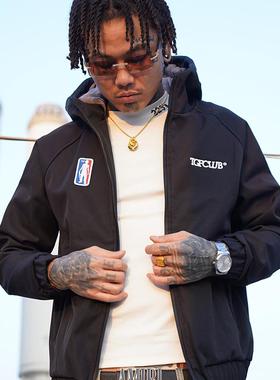 TGFCLUB美式街头说唱CHIEF KEEF修身drill高领连帽毛绒冲锋衣夹克