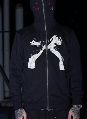 TGFCLUB 系列美式街头潮牌嘻哈刺绣可拆卸拼接开衫修身连帽卫衣