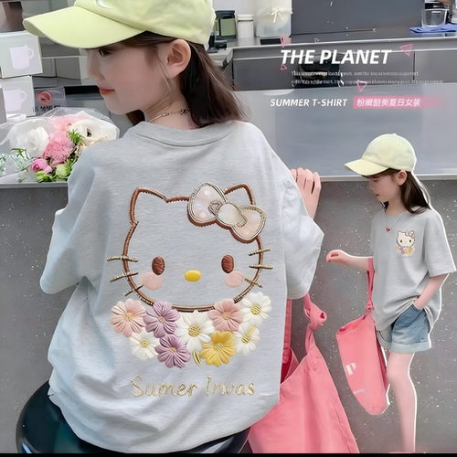 女童甜美HelloKitty纯棉短袖T恤