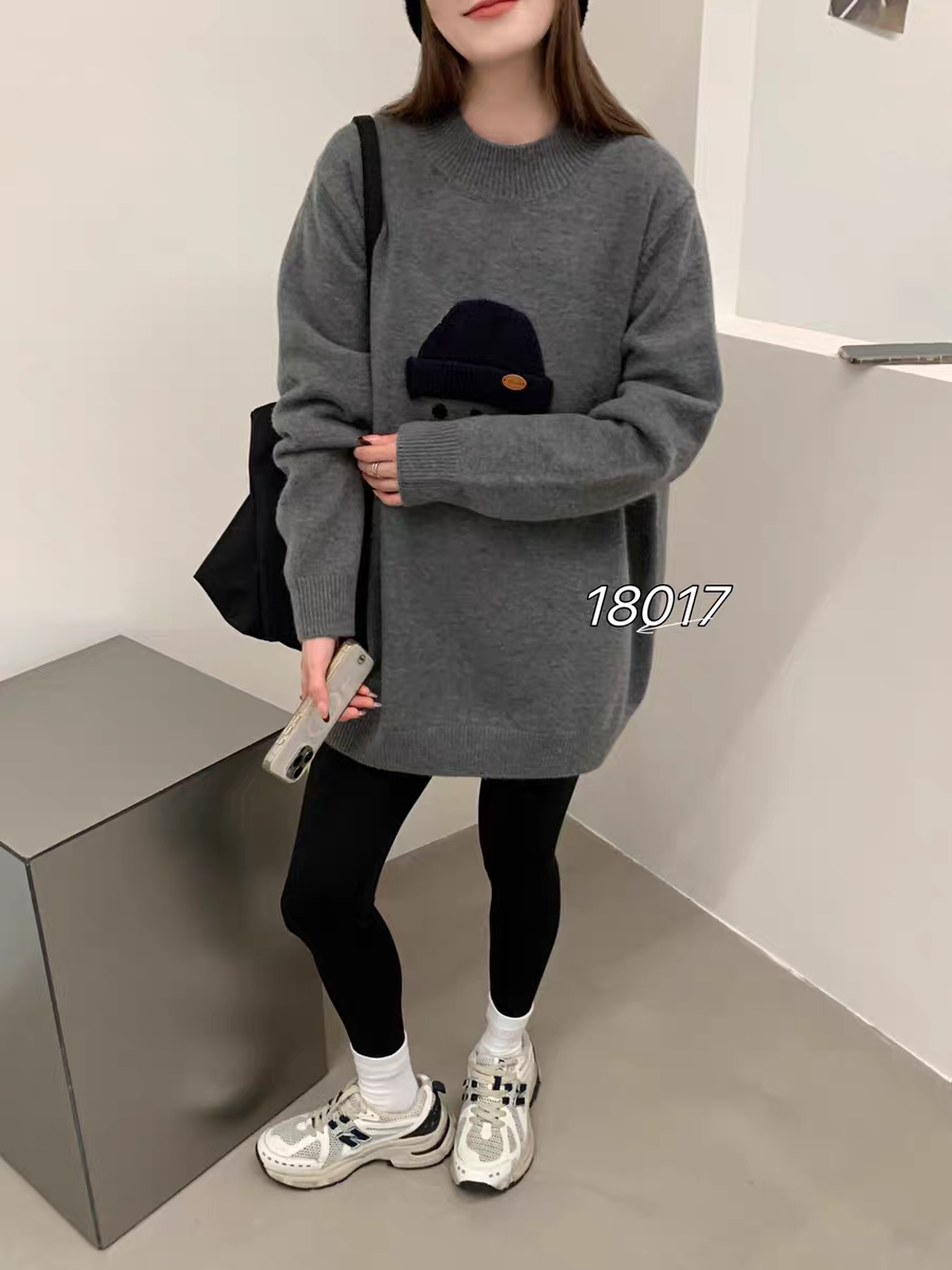 秋冬新款女韩版宽松时尚卡通套头中长款百搭休闲保暖打底毛衣外套