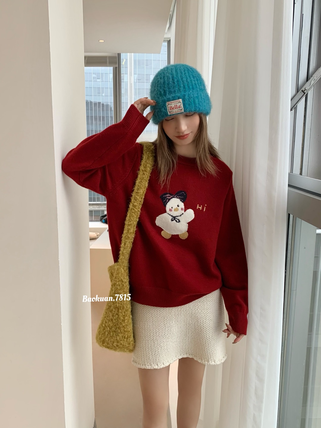 韩版软糯卡通洋气鸭子提花秋冬保暖宽松圆领套头毛衣女上衣针织衫