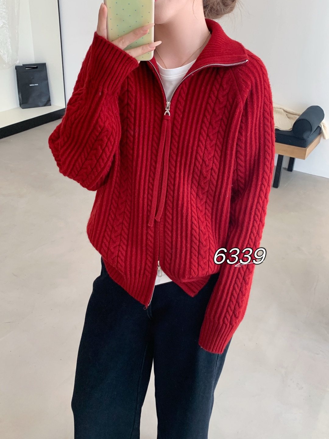 重工绞花麻花立领双拉链显瘦插肩袖针织开衫2025冬季复古韩系线衫