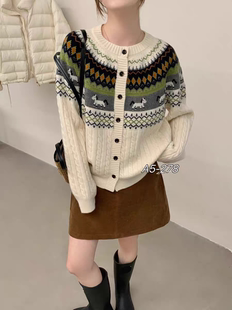 秋冬新款女韩版宽松时尚小马提花针织开衫百搭休闲本命年毛衣外套