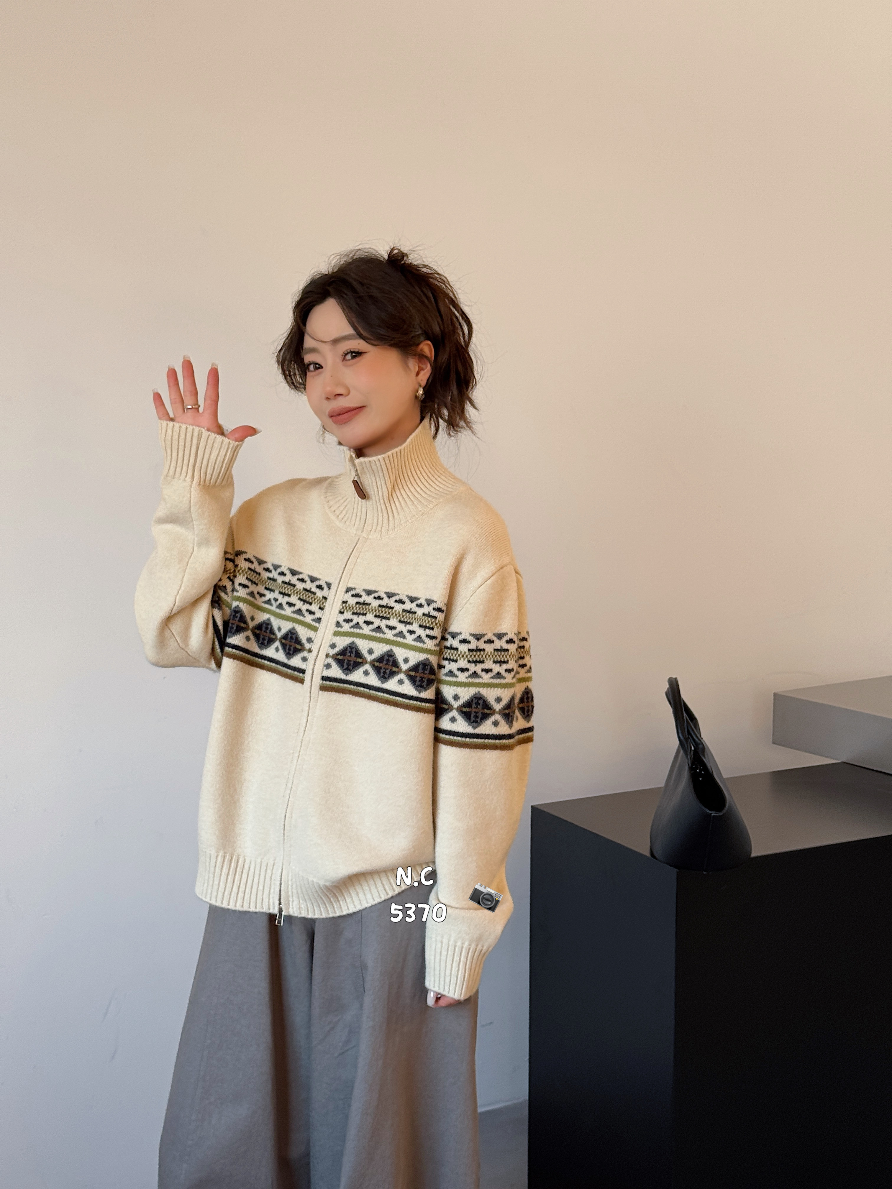 复古民族风翻领双拉链休闲韩系针织开衫2025秋冬叠穿立领线衫外套,女装/女士精品,毛针织衫,淘宝优惠券,粉丝福利购,淘宝优惠卷