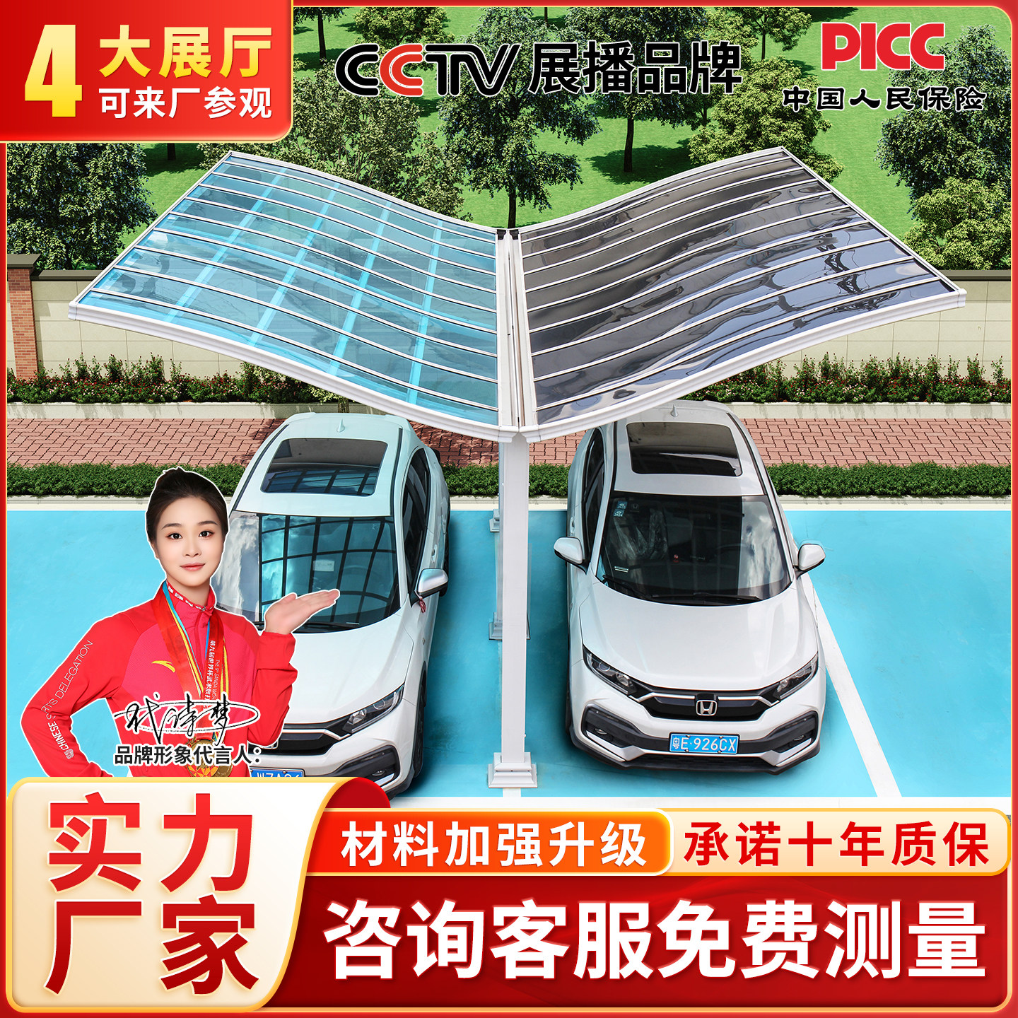 庭院双人位停车棚小区公园室外电瓶车自行车充电桩棚农村大门顶棚