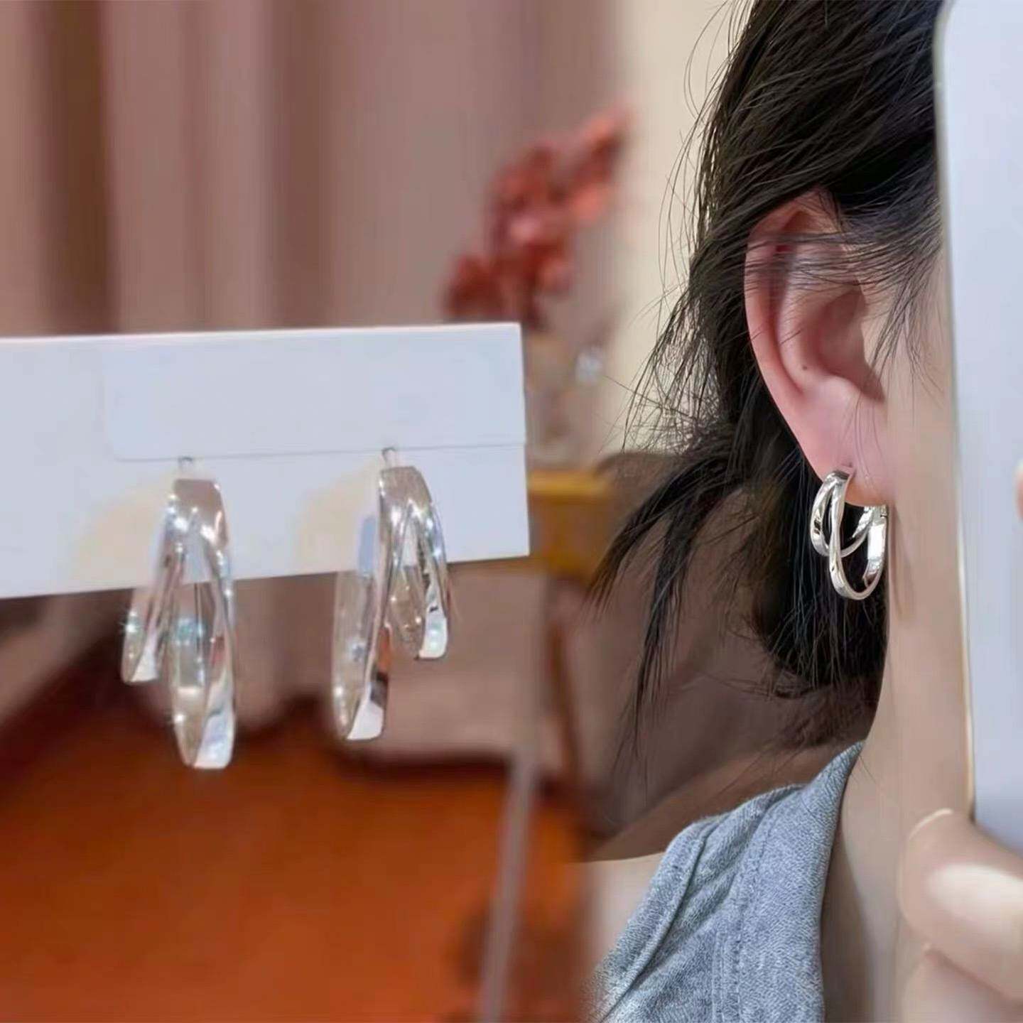 百变传奇#简约轻奢银色双层圆环