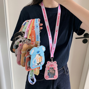 卡通动物造型长绳挂脖卡套学生公交卡地铁卡卡包追星小卡展示卡套
