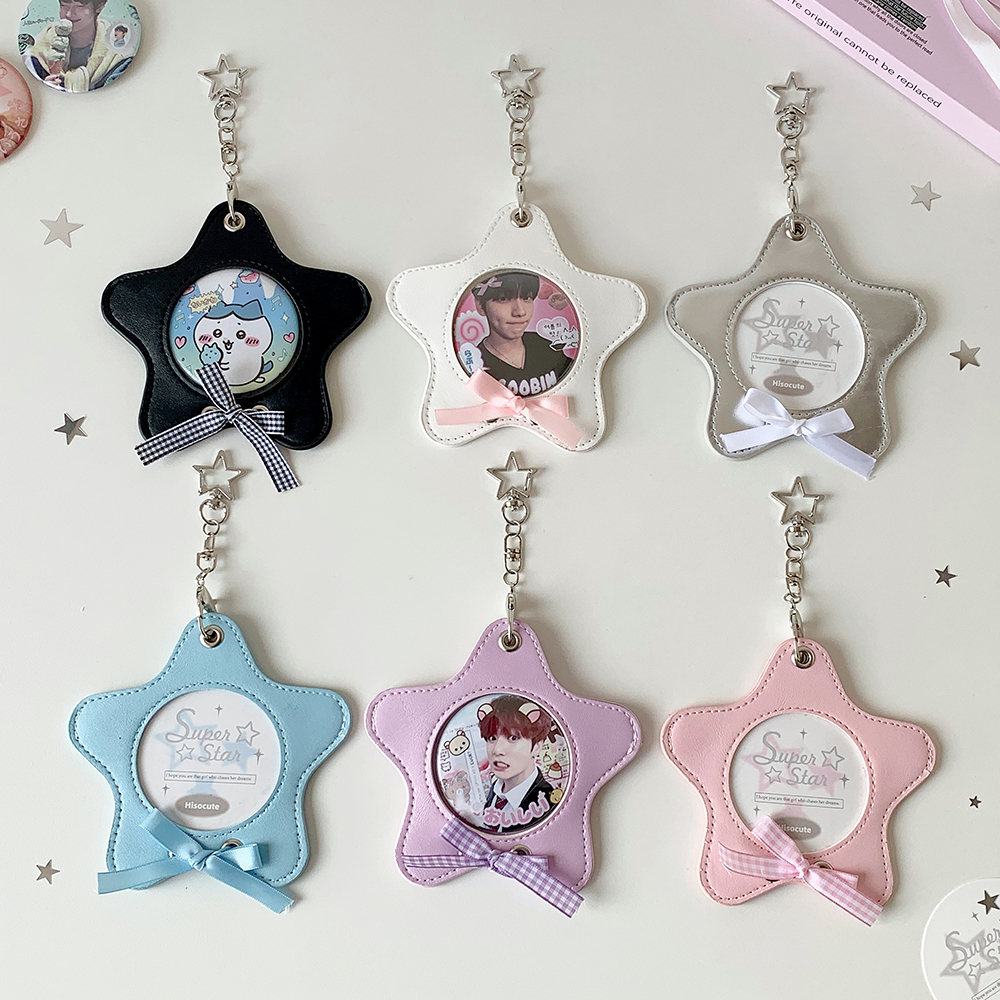 韩版五角星65mm吧唧收纳卡套少女镂空徽章展示挂件追星证件照挂饰