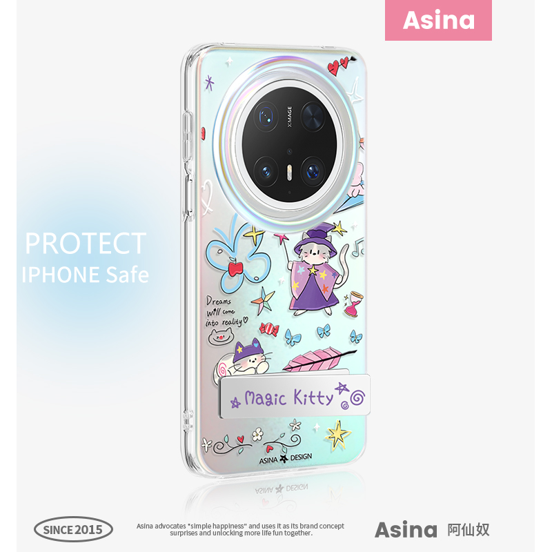 巫师小猫适用华为mate60pro手机壳隐藏式折叠支架mate70保护套全包网红防摔mt60新款可爱超薄por+高级感女