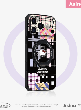 黑格纹KT适用苹果17Promax手机壳新款ip15磁吸带支架iPhone16Pro保护套支点14高级感Ho3创意可爱13pm女全包