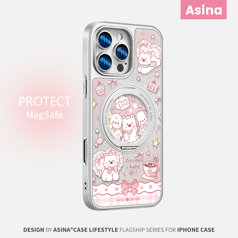 星星西高地适用iPhone16Promax手机壳新款苹果15Pro磁吸带支架套Qo1支点好看女可爱网红ip14高级闪粉13pm全包