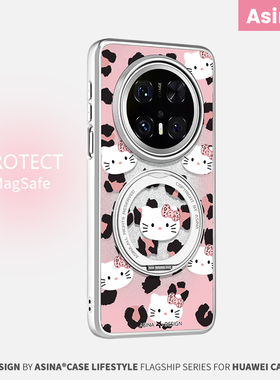 粉红豹纹KT适用华为Mate60Pro手机壳磁吸带支架新款mt70por+支点套创意Qo1高级感可爱防摔mete60全包闪粉女