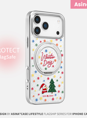 冬日圣诞雪花适用iPhone17Promax手机壳新款苹果16Pro磁吸带支架15保护套Qo1支点可爱ip14高级闪粉13pm全包