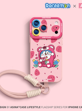 粉熊叮当猫适用iPhone17Promax手机壳新款苹果16Pro液态硅胶挂绳ip15保护套超薄12可爱13全包14pm女防摔11