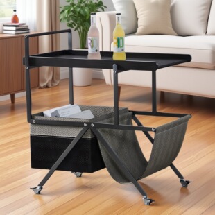 厂家直销马鞍皮不锈钢可移动边几推车轻奢高级感客厅茶几桌小推车