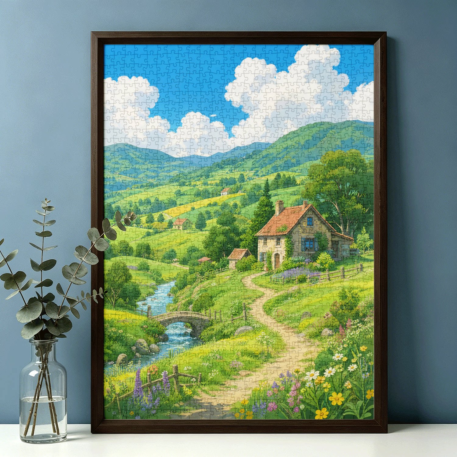 拼图1000片成人高难度治愈系风景油画一千片减压玩具山野田园屋