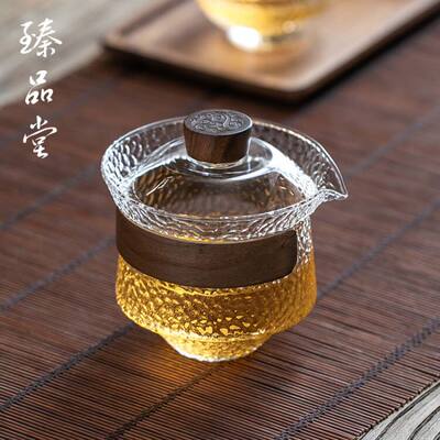 品堂玻璃盖碗三才单个防烫茶杯