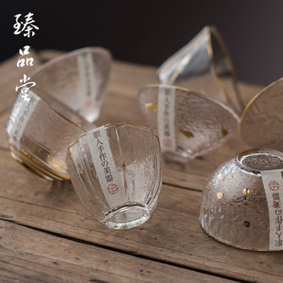 透明主人功夫单杯 纯手工玻璃杯茶杯杯子小号描金锤纹水杯酒杯日式