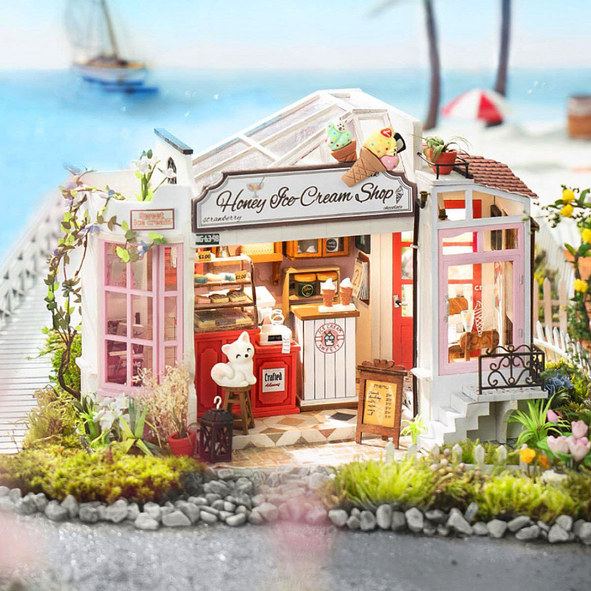 若态英文新品悠闲时光小店铺模型diy小屋手工酒吧冰淇淋女生礼物