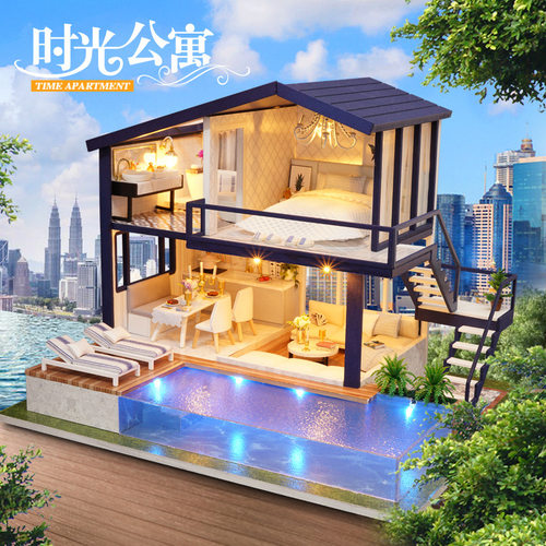 diy小屋手工别墅模型浪漫游泳池