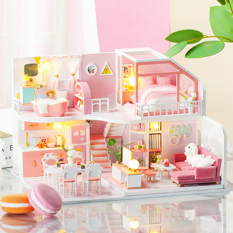 粉色复式别墅diy小屋手工制作