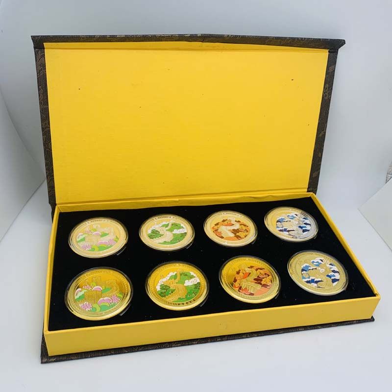 北京八达岭长城四季春夏秋冬旅游景区镀金纪念章礼物45mm硬币礼盒