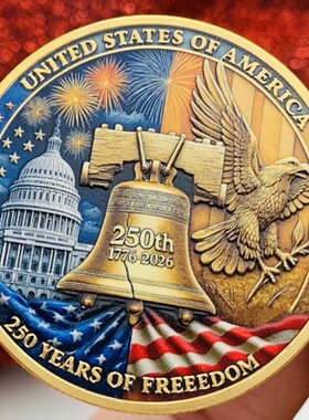 1776-2026美国自由女神鹰250周年镀金彩印纪念章 装饰挂件硬币