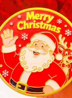 欧美圣诞老人礼物贺岁镀金彩印 装饰挂件圣诞节硬币纪念币纪念品