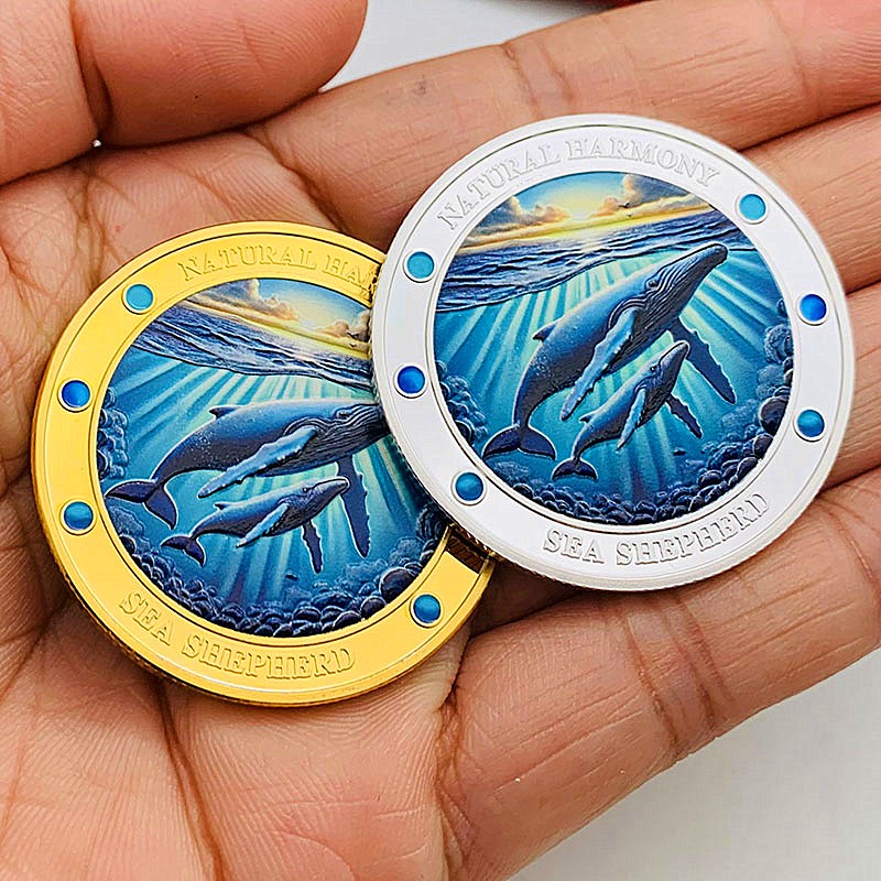 海洋海豚镀金彩印镶钻纪念章 装饰摆件硬币金币牙仙子纪念币