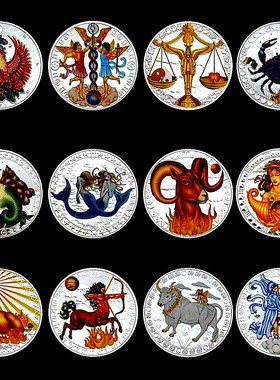 十二星座镀银彩绘把玩爱情硬币币