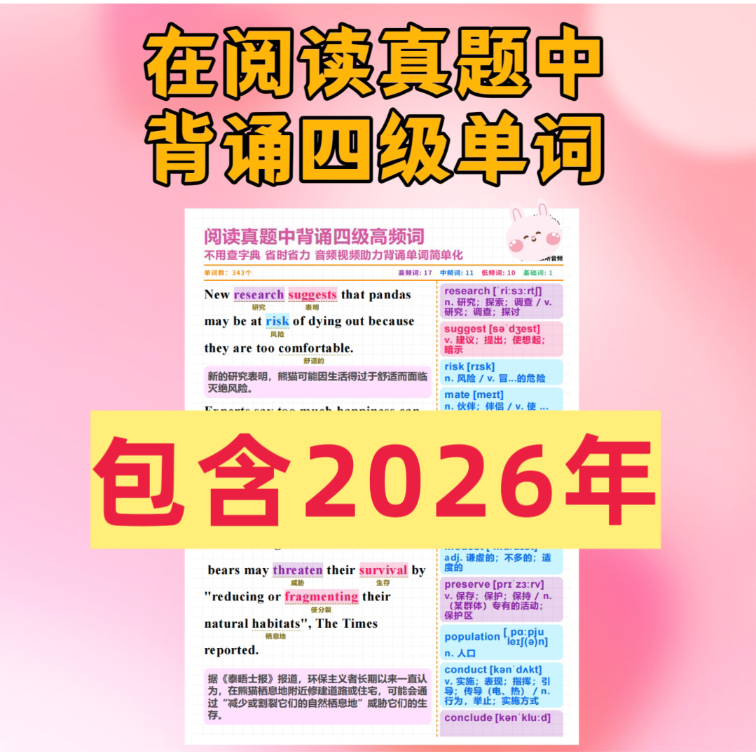 阅读C真题中背四级单词附视音频