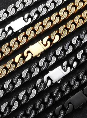 欧美跨境12mm不锈钢嘻哈项链CNC