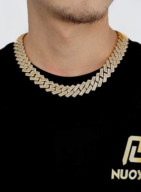 欧美新款18mm翻盖菱形古巴链方圆