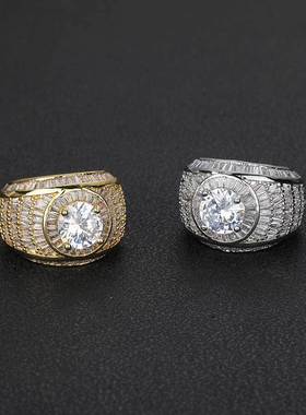 跨境欧美潮牌嘻哈指环混镶大锆石