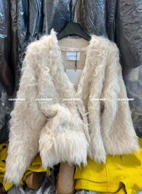 韩系环保卷卷长毛慵懒感开衫女冬新款百搭V领加厚保暖外套