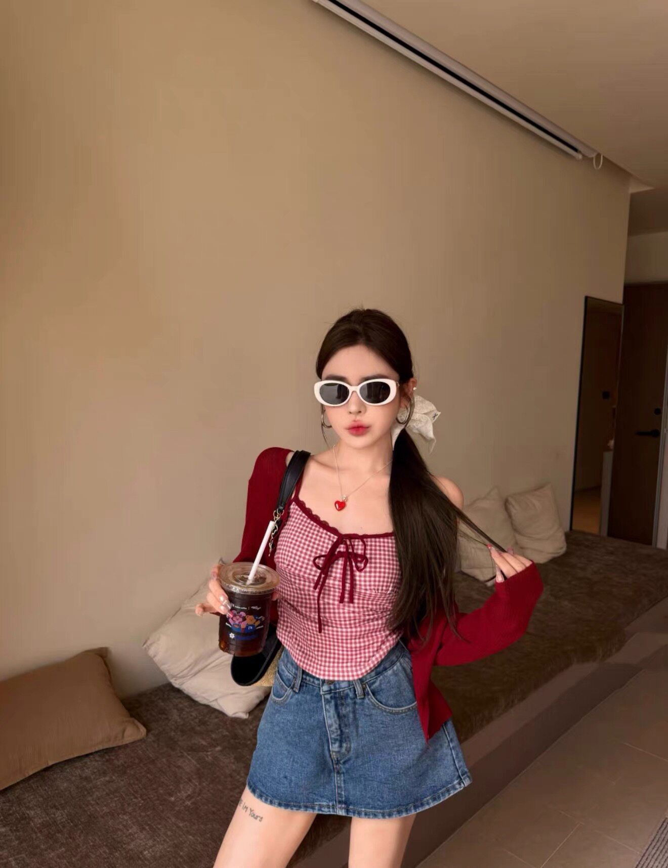 2026新款韩版时尚百搭显瘦气质格子吊带背心+开衫两件套