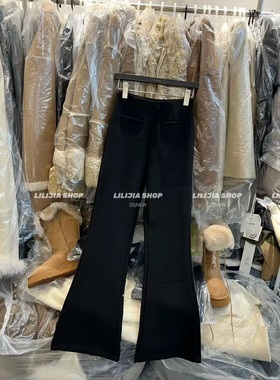 黑色松紧高腰微喇叭裤女冬加绒加厚垂感显瘦拖地长裤子