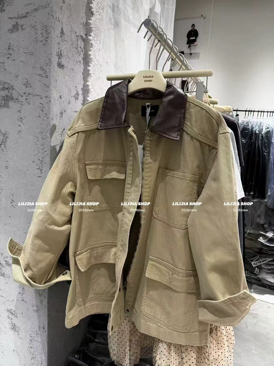 2026春季韩版宽松休闲百搭工装拼色领牛仔外套女短款夹克