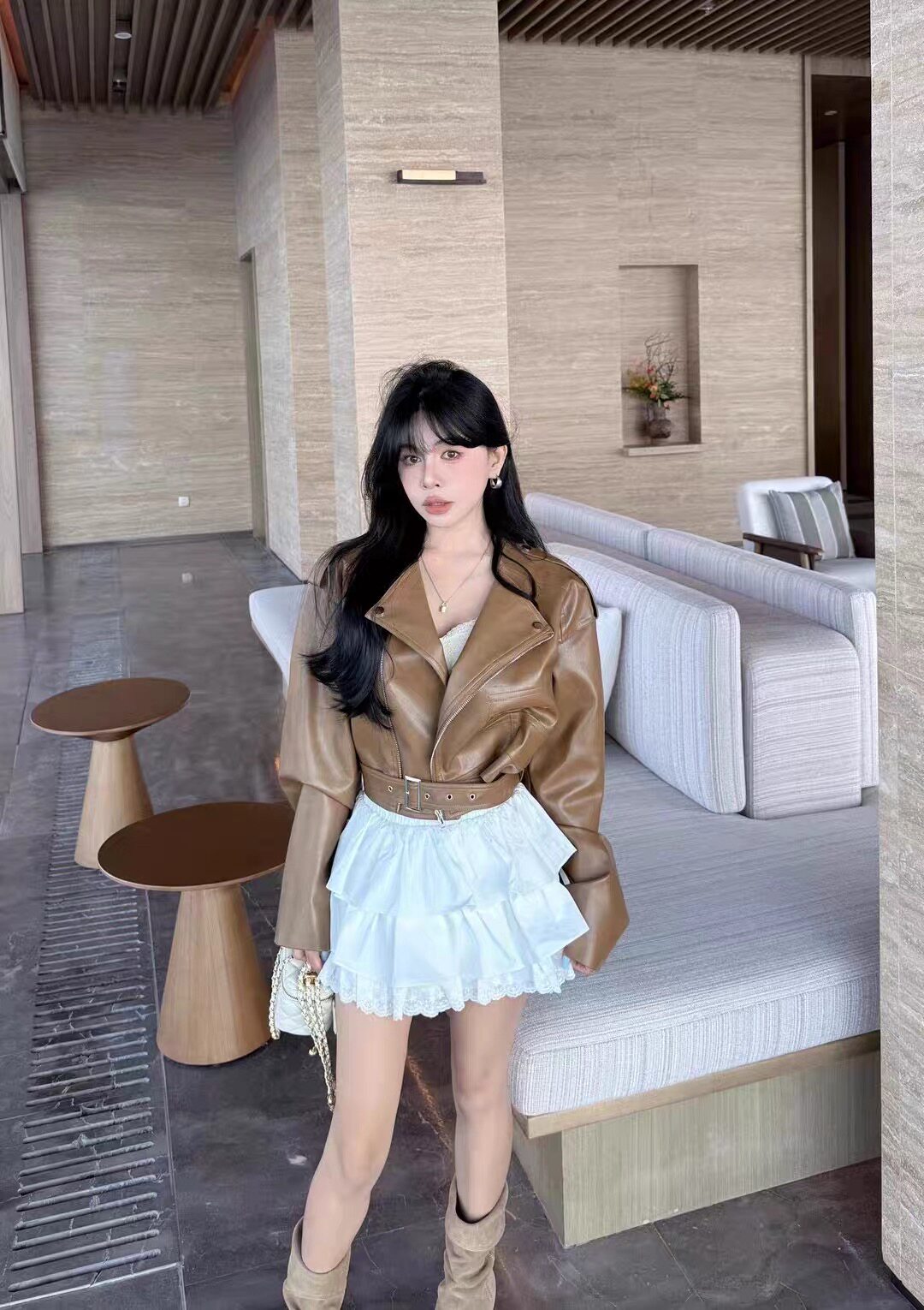 2026春季新款韩版宽松休闲百搭翻领拉链短款皮衣外套女