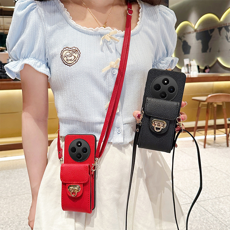 适用小米红米14C手机壳Redmi14c零钱卡包保护套可斜挎背带挂绳全包防摔多功能高端时尚软套