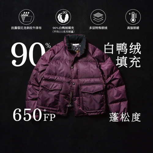 SUPERTOFU高充绒量耐磨耐穿锁温蓄热内层90白鸭绒立领羽绒服AW25